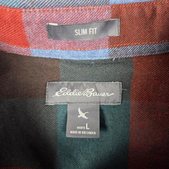 Eddie Bauer Mens Large Red Green Blue Slim Fit Plaid Flannel - Picture 6 of 10